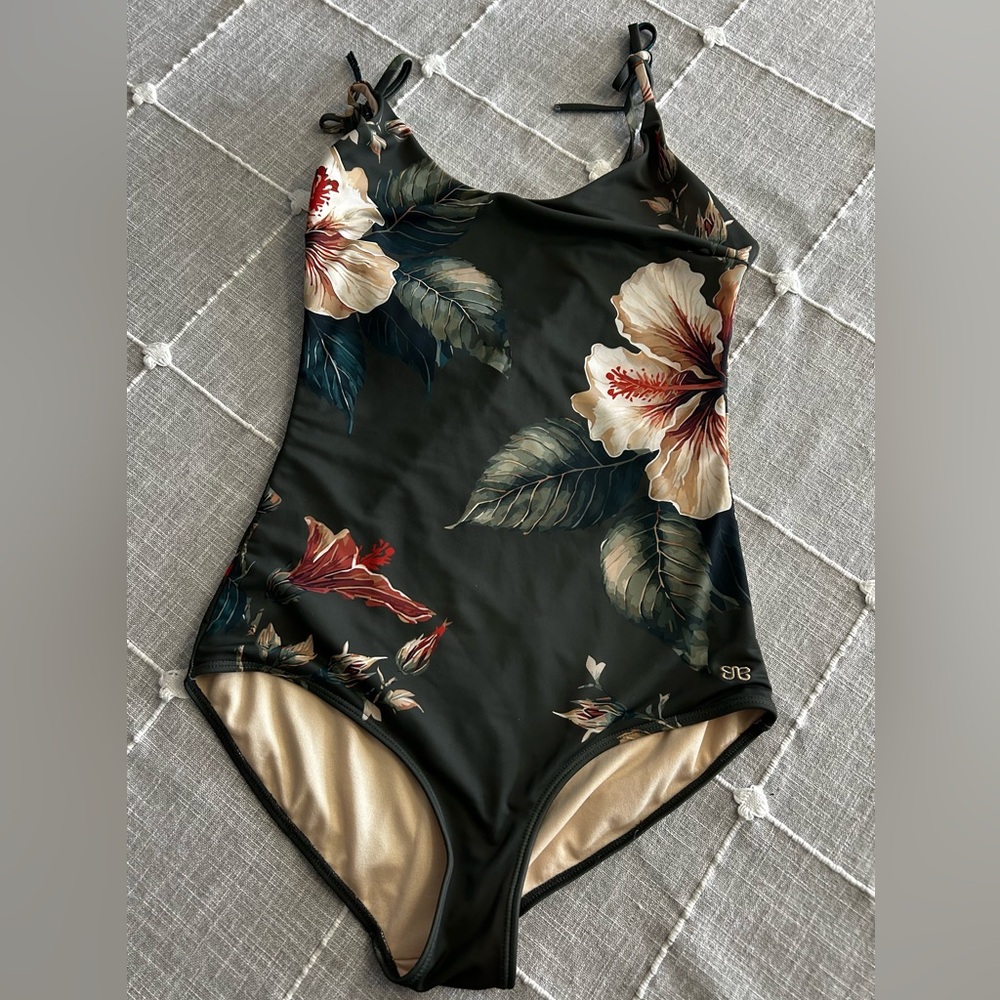 Albion Olive Green One-Piece Swimsuit with Floral Trim